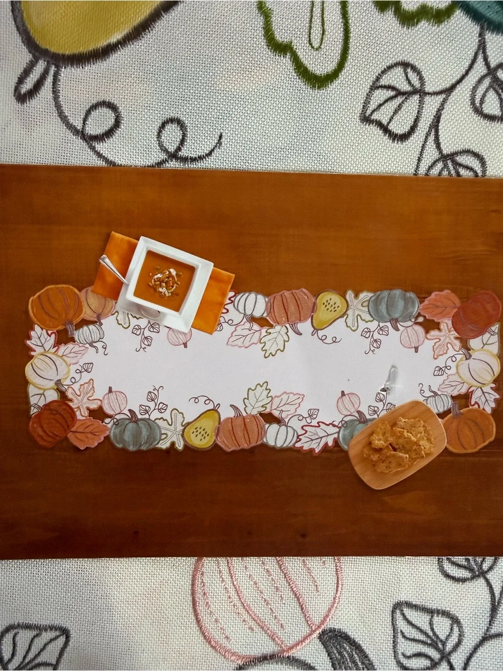 Fall Pumpkin Table Runner - Orange, Yellow, Teal, Green